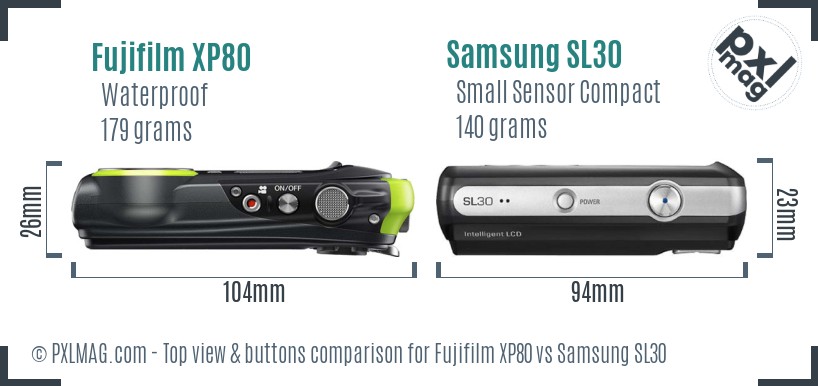 Fujifilm XP80 vs Samsung SL30 top view buttons comparison