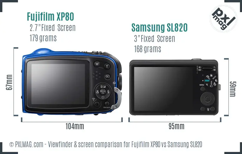 Fujifilm XP80 vs Samsung SL820 Screen and Viewfinder comparison