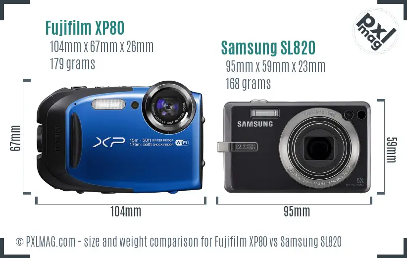 Fujifilm XP80 vs Samsung SL820 size comparison