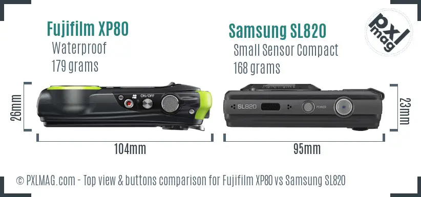 Fujifilm XP80 vs Samsung SL820 top view buttons comparison