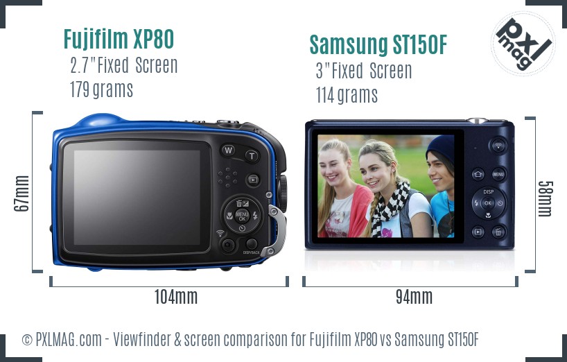 Fujifilm XP80 vs Samsung ST150F Screen and Viewfinder comparison