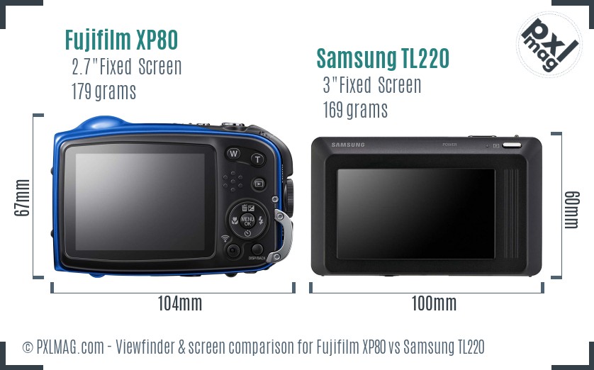 Fujifilm XP80 vs Samsung TL220 Screen and Viewfinder comparison