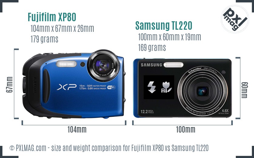 Fujifilm XP80 vs Samsung TL220 size comparison