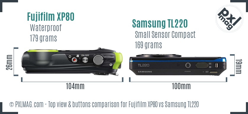 Fujifilm XP80 vs Samsung TL220 top view buttons comparison
