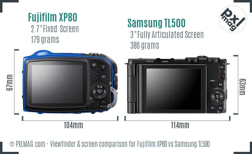 Fujifilm XP80 vs Samsung TL500 Screen and Viewfinder comparison