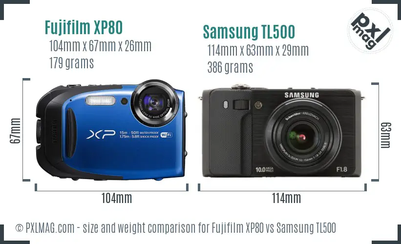 Fujifilm XP80 vs Samsung TL500 size comparison