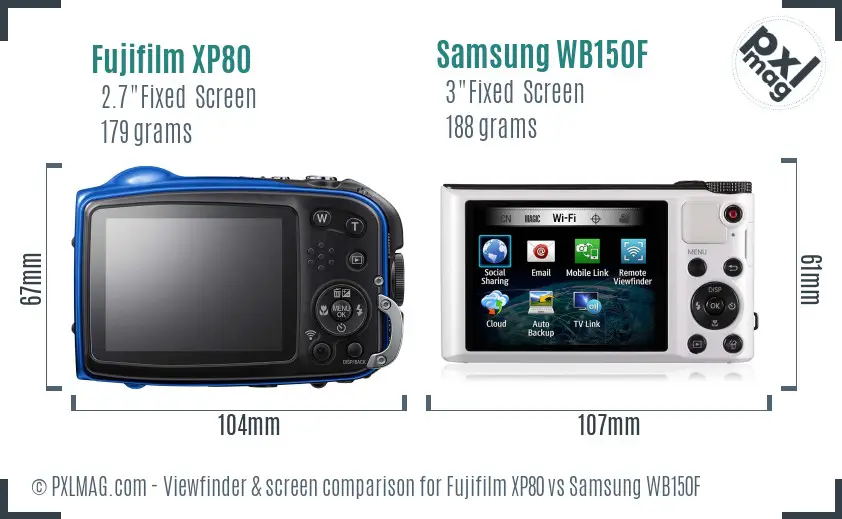 Fujifilm XP80 vs Samsung WB150F Screen and Viewfinder comparison