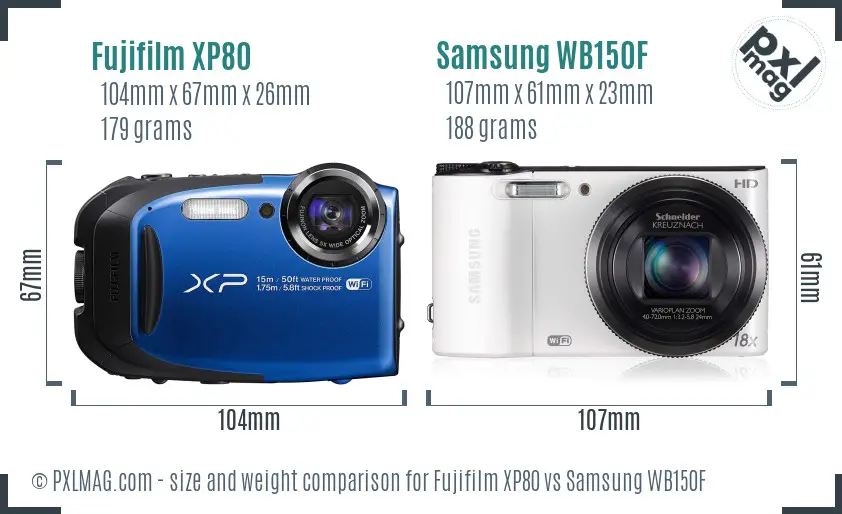Fujifilm XP80 vs Samsung WB150F size comparison