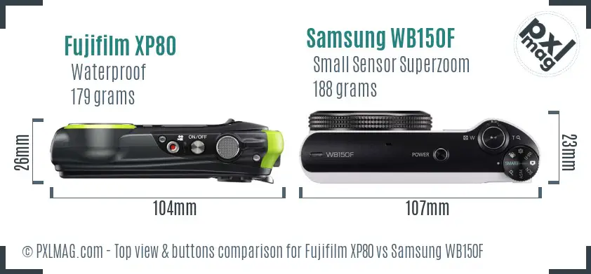 Fujifilm XP80 vs Samsung WB150F top view buttons comparison