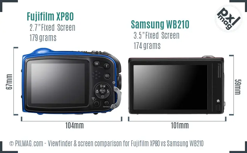 Fujifilm XP80 vs Samsung WB210 Screen and Viewfinder comparison