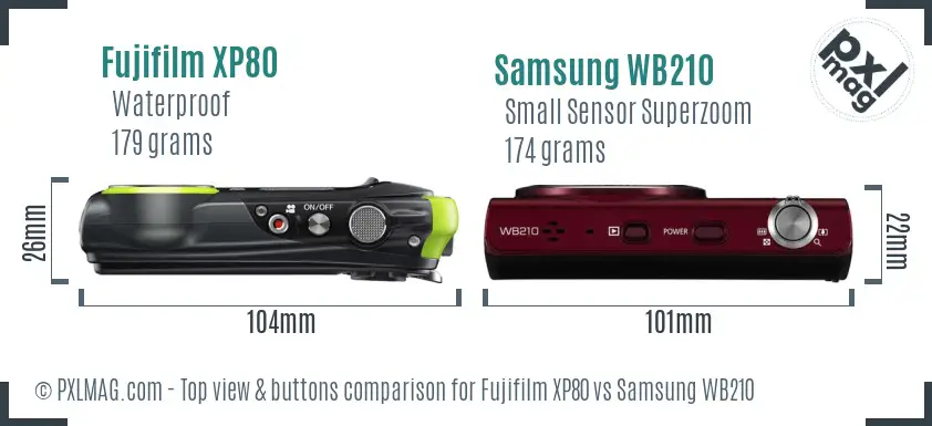 Fujifilm XP80 vs Samsung WB210 top view buttons comparison