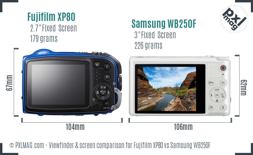 Fujifilm XP80 vs Samsung WB250F Screen and Viewfinder comparison