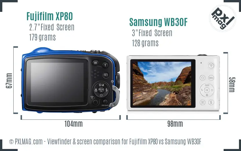 Fujifilm XP80 vs Samsung WB30F Screen and Viewfinder comparison