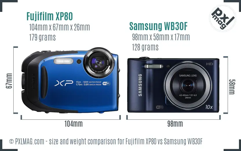 Fujifilm XP80 vs Samsung WB30F size comparison