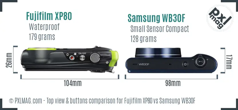 Fujifilm XP80 vs Samsung WB30F top view buttons comparison