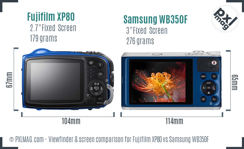 Fujifilm XP80 vs Samsung WB350F Screen and Viewfinder comparison