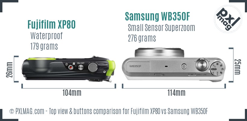 Fujifilm XP80 vs Samsung WB350F top view buttons comparison