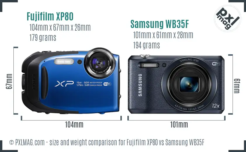 Fujifilm XP80 vs Samsung WB35F size comparison