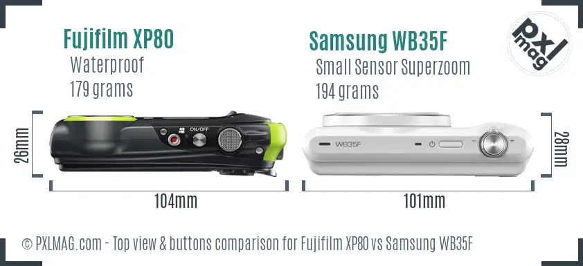 Fujifilm XP80 vs Samsung WB35F top view buttons comparison