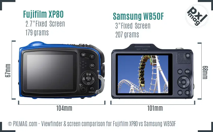 Fujifilm XP80 vs Samsung WB50F Screen and Viewfinder comparison Fujifilm XP80 vs Samsung WB50F Screen and Viewfinder comparison