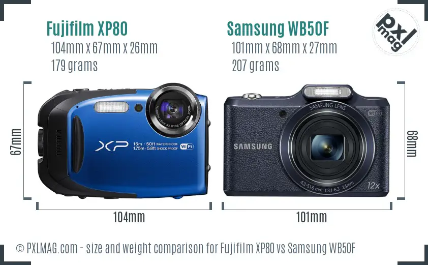 Fujifilm XP80 vs Samsung WB50F size comparison Fujifilm XP80 vs Samsung WB50F size comparison