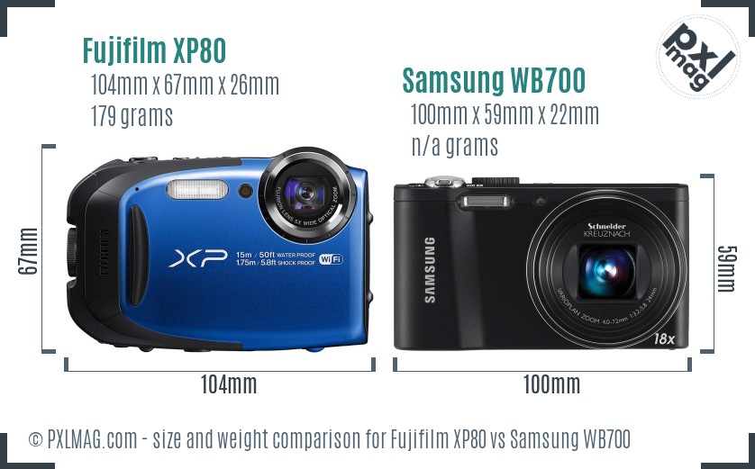 Fujifilm XP80 vs Samsung WB700 size comparison