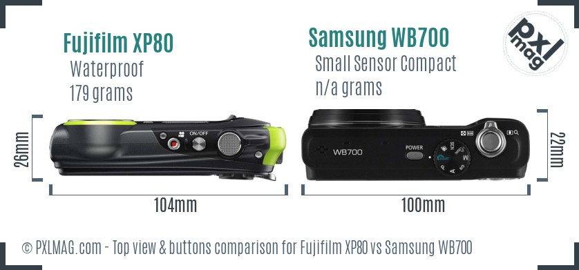 Fujifilm XP80 vs Samsung WB700 top view buttons comparison