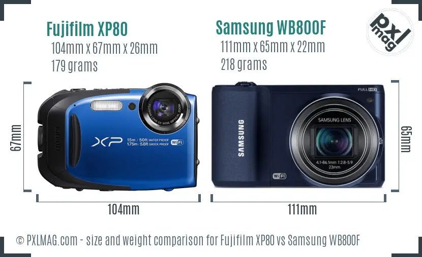 Fujifilm XP80 vs Samsung WB800F size comparison