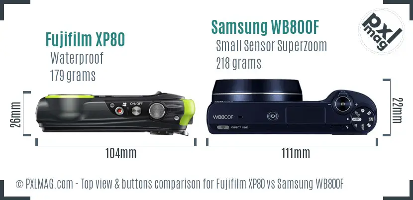 Fujifilm XP80 vs Samsung WB800F top view buttons comparison