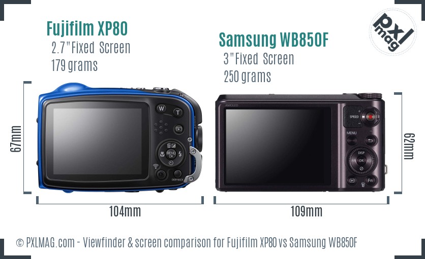 Fujifilm XP80 vs Samsung WB850F Screen and Viewfinder comparison
