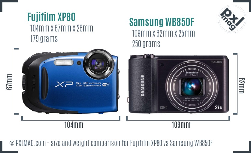 Fujifilm XP80 vs Samsung WB850F size comparison