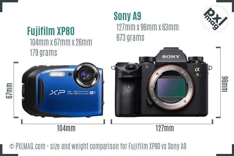 Fujifilm XP80 vs Sony A9 size comparison