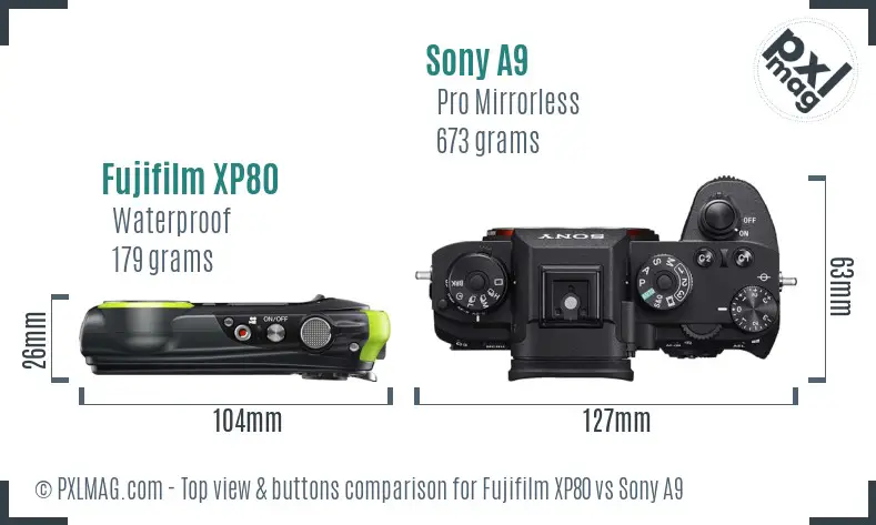 Fujifilm XP80 vs Sony A9 top view buttons comparison