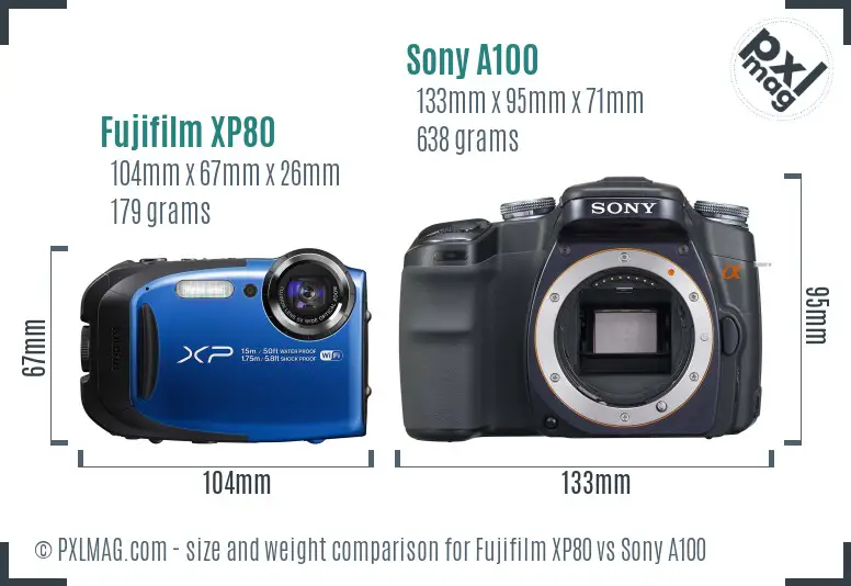 Fujifilm XP80 vs Sony A100 size comparison