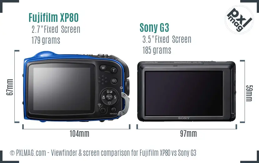 Fujifilm XP80 vs Sony G3 Screen and Viewfinder comparison