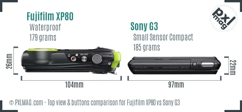 Fujifilm XP80 vs Sony G3 top view buttons comparison