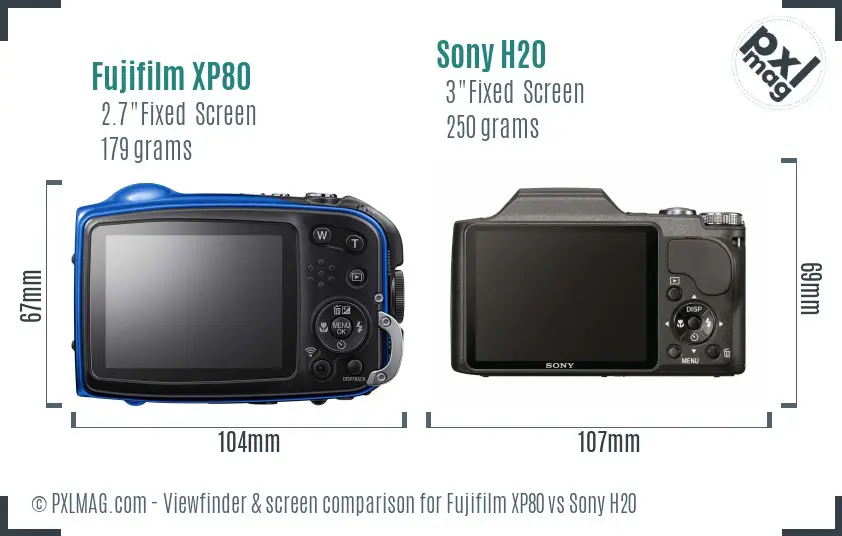 Fujifilm XP80 vs Sony H20 Screen and Viewfinder comparison