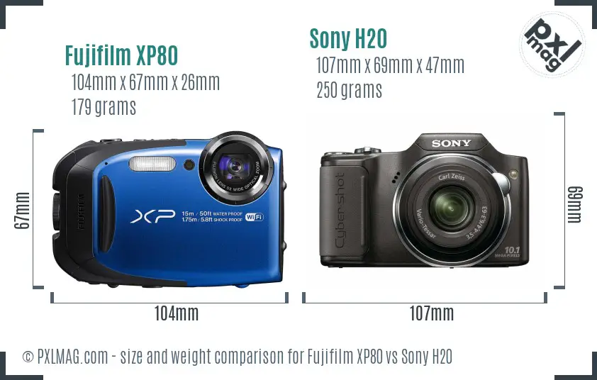 Fujifilm XP80 vs Sony H20 size comparison