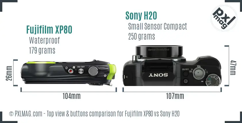 Fujifilm XP80 vs Sony H20 top view buttons comparison