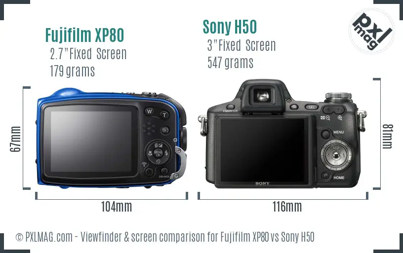 Fujifilm XP80 vs Sony H50 Screen and Viewfinder comparison