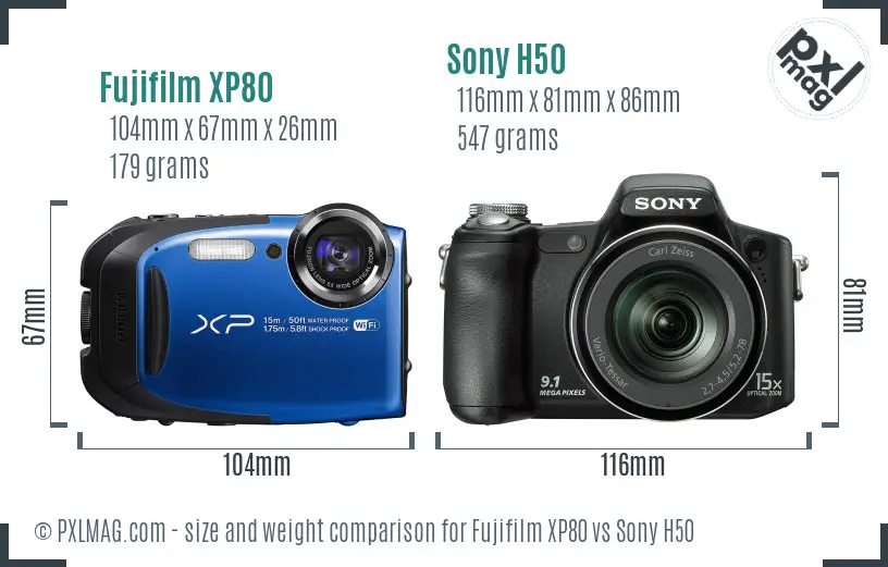 Fujifilm XP80 vs Sony H50 size comparison