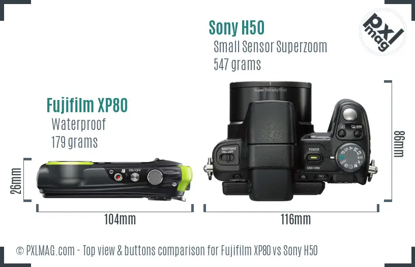 Fujifilm XP80 vs Sony H50 top view buttons comparison