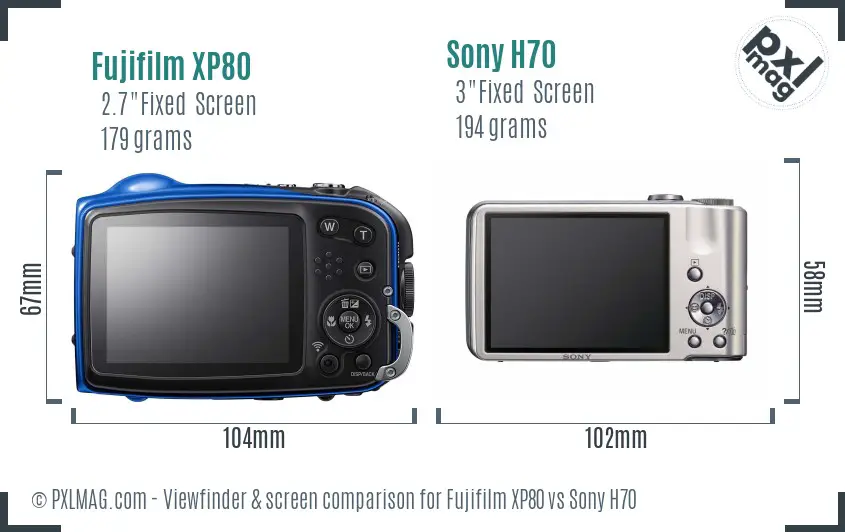 Fujifilm XP80 vs Sony H70 Screen and Viewfinder comparison