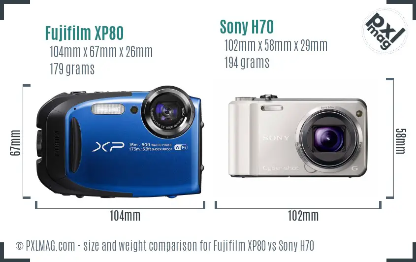 Fujifilm XP80 vs Sony H70 size comparison