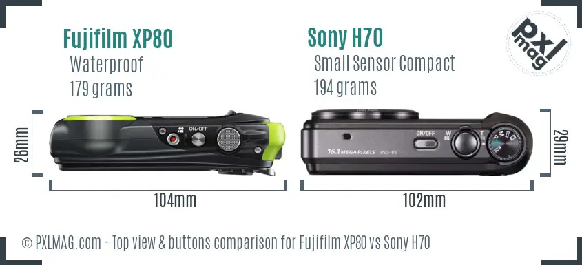 Fujifilm XP80 vs Sony H70 top view buttons comparison