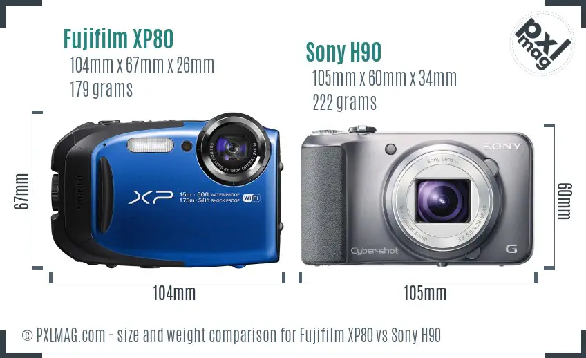 Fujifilm XP80 vs Sony H90 size comparison