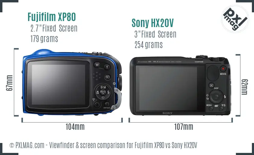 Fujifilm XP80 vs Sony HX20V Screen and Viewfinder comparison