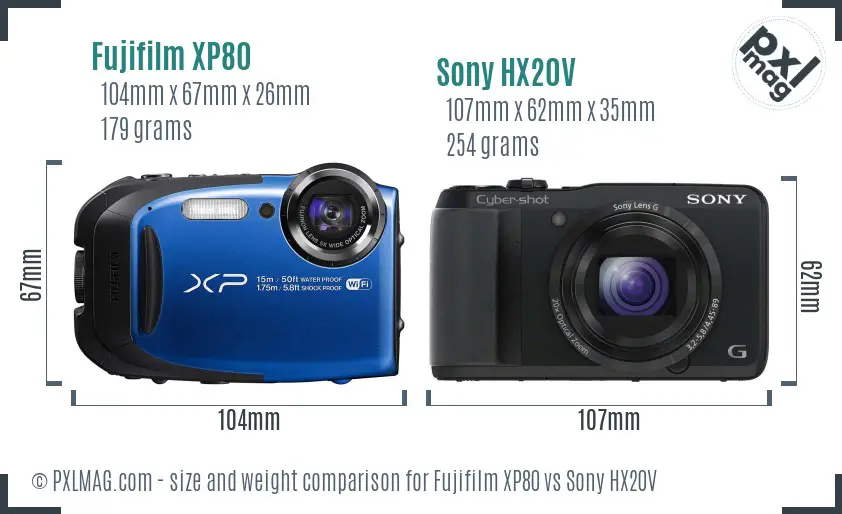 Fujifilm XP80 vs Sony HX20V size comparison