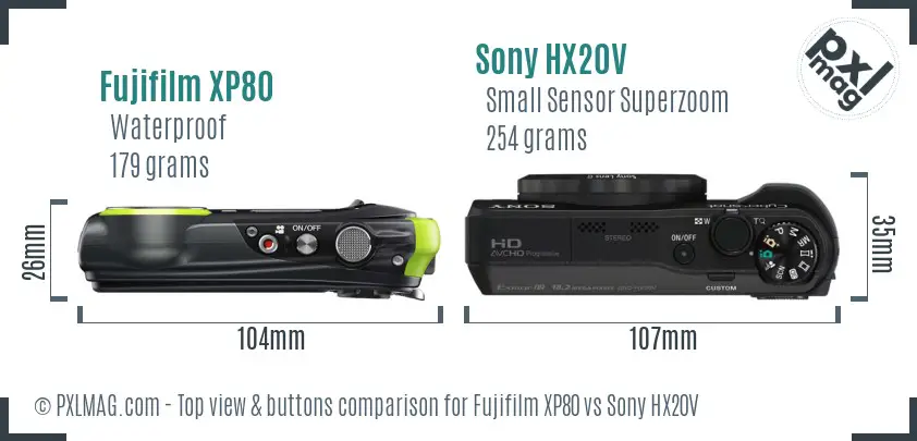 Fujifilm XP80 vs Sony HX20V top view buttons comparison