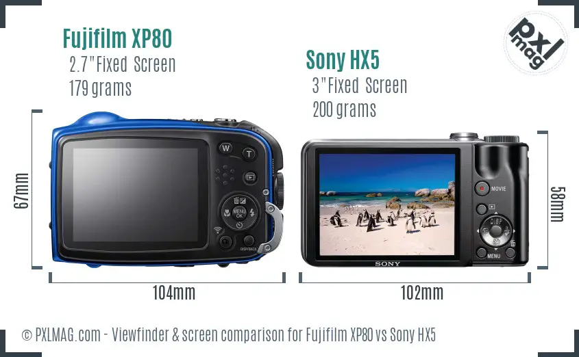 Fujifilm XP80 vs Sony HX5 Screen and Viewfinder comparison